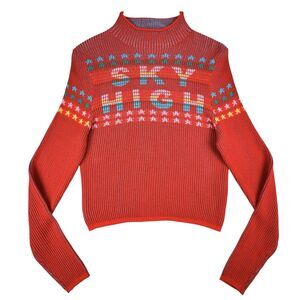 BDG Urban Outfitters Sky High Ribbed Crop Top Large Ski Retro Rainbow Mock Neck